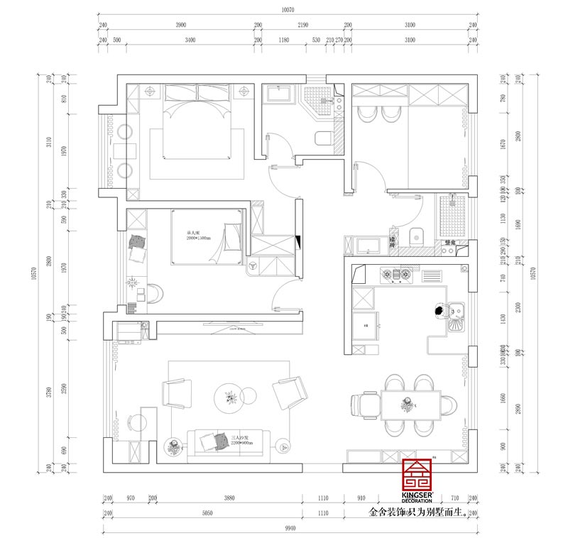 融創(chuàng)中心裝修127平米戶(hù)型平面布局圖